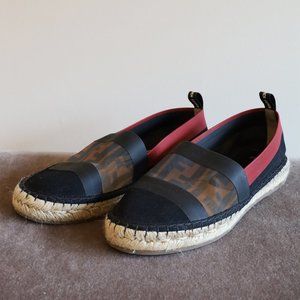 SOLD! Fendi Black and Red Colibri Mesh FF Espadrilles